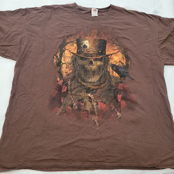 Vintage Y2K Fruit Of The Loom  Skull Scarecrow t-shirt  Mens 3XL Sematary Horror - Picture 1 of 3
